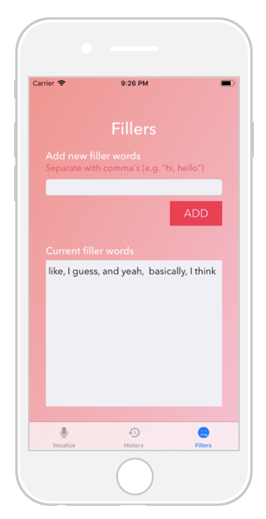 Vocalize Fillers Screen